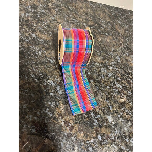 Vintage 2.5” Ribbon Plaid red Blue Green Made in USA Princo McShane - Picture 1 of 5